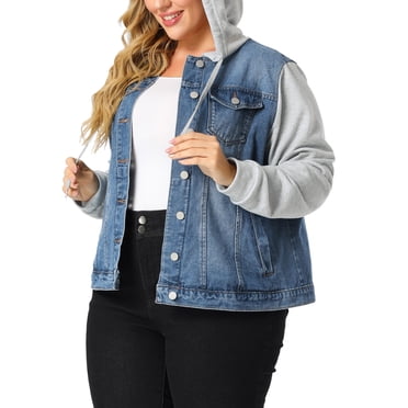 Agnes Orinda Vestes pour Femmes Grande Taille Manteaux Superposés Chandail à Capuchon à Cordon Vestes en Jean Denim 2X Bleu
