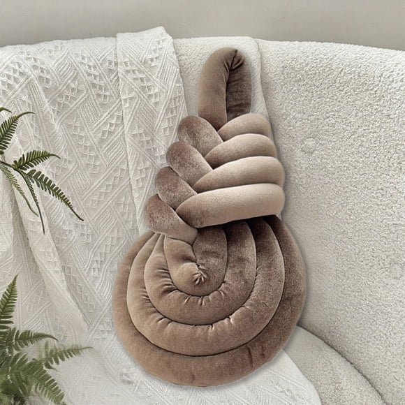 Woven Harp Throw Pillow 18x10x5in, Xinsrenus Soft Polyester Fleece Decorative Pillow for Sofa Bed, Knotted Ball Cushion for Living Room Bedroom Couch with Unique Texture, Brown