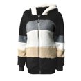 thumbnail image 4 of FOCUSNORM Women Contrast Color Hooded Coat Long Sleeve Zip-up Plush Tops, 4 of 6