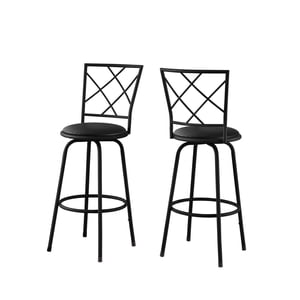 Monarch Specialties Bar Stool, Set Of 2, Swivel, Bar Height, Metal, Pu Leather Look, Black, Contemporary, Modern