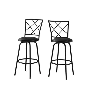 Monarch Specialties Bar Stool, Set Of 2, Swivel, Bar Height, Metal, Pu Leather Look, Black, Contemporary, Modern