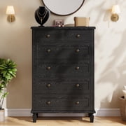 6 Drawer Dresser For Bedroom, Vintage Chest of Drawers with Carved Handles, 47"H Narrow Nightstand, Wooden Dresser Organizer for Entryway, Black