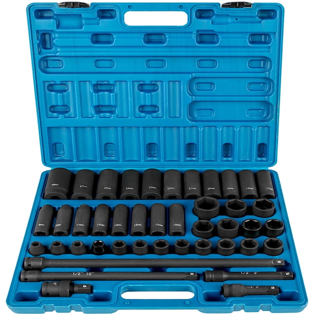 KFFKFF Impact Socket Collection, 1/2 Inches, 43 Units, Standard Socket Variety, 1/2 Inches Drive Socket Kit 6-Point Sockets Metric 9-30mm (Standard/Deep)