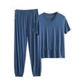 thumbnail image 1 of AherBiu Pyjamas Grande Taille pour Femmes Ensembles 2 Pcs Hauts à Col Ras du Cou Tenues d'Intérieur Ensembles Assortis Pantalons de Pyjama Longs Ensembles de Nuit, 1 of 7