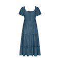 thumbnail image 3 of Robes pour Femmes 2024 Été Oversize Décontractée à Manches Courtes Boutonnée Col en V à Étages Ligne A Fluide Robe Midi de Plage avec Poches Rabais de 50 % Liquidation!, 3 of 5