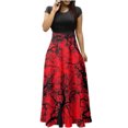 thumbnail image 2 of TIMIFIS Robe Maxi d'Halloween pour Femme à Manches Courtes, Cosplay d'Halloween, Robe de Fête Évasée en Ligne A, Vintage, d'Halloween, d'Horreur, Imprimée de Citrouilles, Robe de Bal de Fête Automne/hiver, 2 of 5
