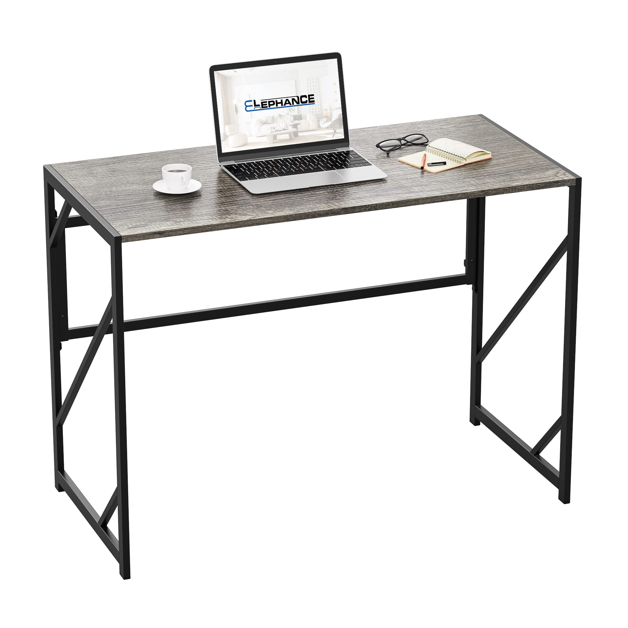 Elephance Folding Desk Writing Computer Desk for Home Office, No-Assembly Study Office Desk Foldable Table for Small Spaces