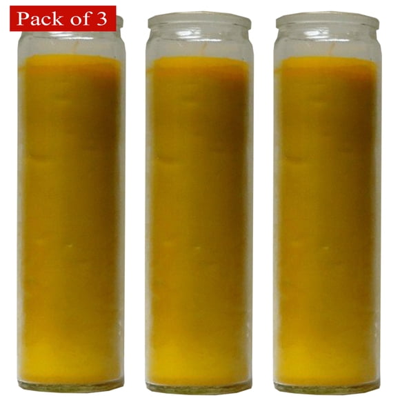 Religious Glass Candle Solid Yellow, Long‑Lasting Burn, Perfect for Gift (Pack of 3 Candles)