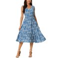 thumbnail image 1 of INSPIRE CHIC Robe d'Été Bohème de Plage pour Femme, Col en V, Sans Manches, Florale, Fluide, à Nouer, Midi, Décontractée, Robe Soleil, TG, Bleu, 1 of 6