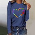 thumbnail image 2 of Pisexur Hauts d'Automne pour Femmes Mode Mignon Cœur Graphique Imprimé T-Shirt Hauts Col Rond Manches Longues Chemises pour Femmes Habillées Décontractées Sorties Hauts Confort Polyvalent Léger T-Shirts, 2 of 5