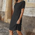 thumbnail image 4 of Mceream Robes pour Femmes Été Décontracté 2026 Élégantes Robes Courtes Col Rond Manches Courtes Robe Midi Coupe Ample Robes Droites Mode Vacances Plage Robe d'Été Noir TG, 4 of 7
