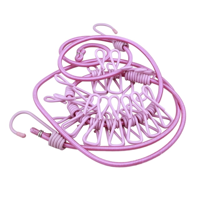 Clearance! beishanbush Fixing Clip Portable Outdoor Clothesline with 12 Clothespins Beach Windproof Clothes Rack Super Elastic Clothesline One Size Pink