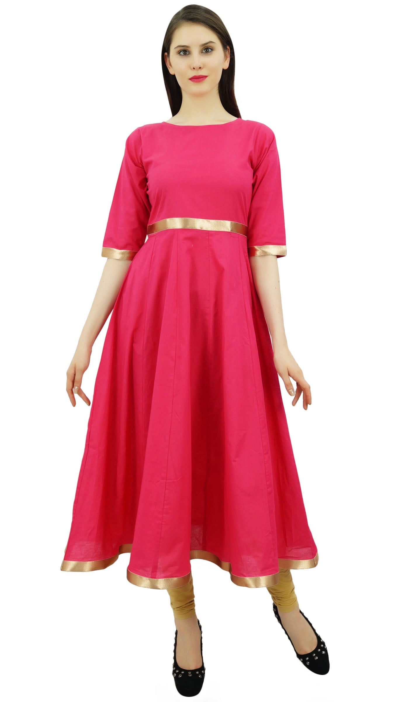 Bimba Kurti Anarkali pour Femmes avec Bordure Dorée Robe Vêtements Indiens Kurta pour Dames