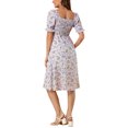 thumbnail image 3 of INSPIRE CHIC Robe d'Été pour Femme, Robe Midi à Fleurs Smockée, Encolure Carrée, Manches Courtes Bouffantes, m Violet, 3 of 7