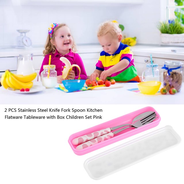 Baby Cutlery, Asixx 2 PCS Stainless Steel Fork And Spoon With Box For Kids Flatware Tableware