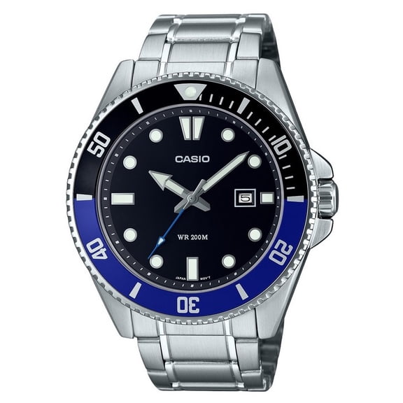 Casio Standard Montre pour Homme Analogique en Acier Inoxydable, Cadran Noir, Quartz MDV-107D-1A2 200 m