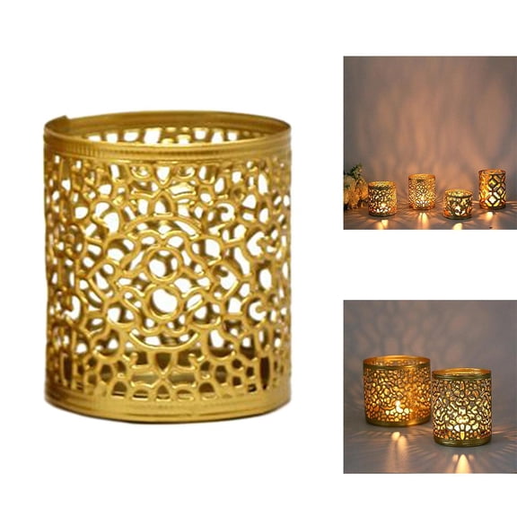 Elodie Geometric Metal Candle Holder, Iron Hollowed Carved Tealight Candlestick Holder Style2