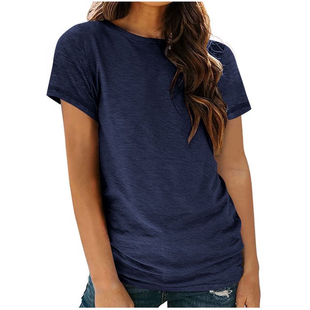 AherBiu Womens Tops Basic Solid Color Casual Crewneck Short Sleeve Loose Fitting Comfy Tops Tees Shirts
