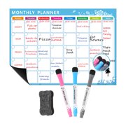 Whiteboard, Magnetic Dry Erase Calendar Whiteboard Fridge Magnet Flexible Daily Message Stickers with 3 Board Pen 1 Eraser for Weekly Monthl