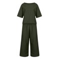 thumbnail image 4 of Tenues d'Été en Coton et Lin 2 Pcs pour Femmes, Ensembles 2 Pcs en Coton et Lin pour Femmes avec Hauts Courts à Bretelles et Pantalons à Jambes Larges, Tenues Décontractées Amples Unies à Col Rond et Manches Courtes, 4 of 6