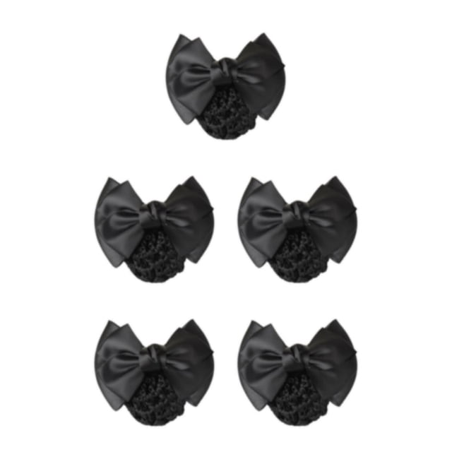 Maytalsory Professional Hair Plate Mesh Pocket Easy To Wear Elastic Hair Nets Bowknot Hair Clip Hairnets Cloth Bow Work Hair Clips Two Bows-black 5Set