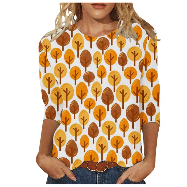 CEHVOM T-shirt de Mode pour Femmes, Blouse Mi-Longue à Manches 3/4, Col Rond, Hauts Décontractés en Liquidation
