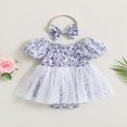 thumbnail image 2 of Baby Romper Dress Flower Print Boat Neck Short Puff Sleeve Jumpsuits, 2 of 8