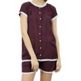 thumbnail image 3 of Bimba Ensemble de Pyjama en Dentelle Brun pour Femmes à Boutons, Chemise de Nuit en Rayonne et Short, Robe-18, 3 of 11