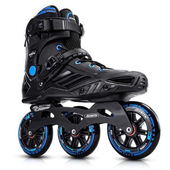 Patins en Ligne 3 Roues 110 mm Patins à Roulettes Lames pour Adultes Femmes Hommes Professionnel Plein Air Mise en Forme Patins de Vitesse en Ligne pour Unisexe (Noir et Bleu)