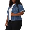 thumbnail image 4 of GRACE & GRANDEUR Women's Plus Size Fall Button Down Crop Jean Trucker Denim Jacket, 4 of 6