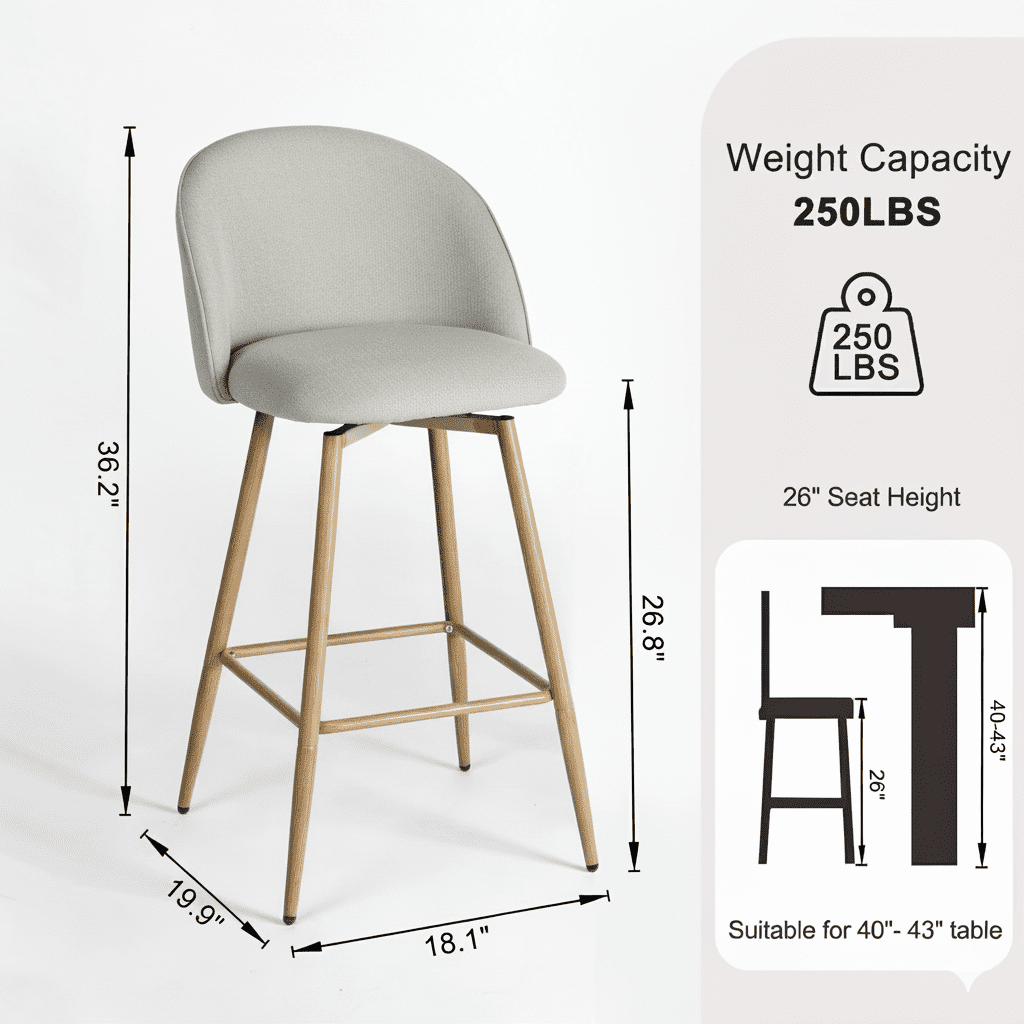 Ensemble de 2 tabourets de bar modernes Homy Casa avec revêtement en tissu - Hauteur d'assise réglable de 66 cm (26 po) - Idéal pour îlot de cuisine