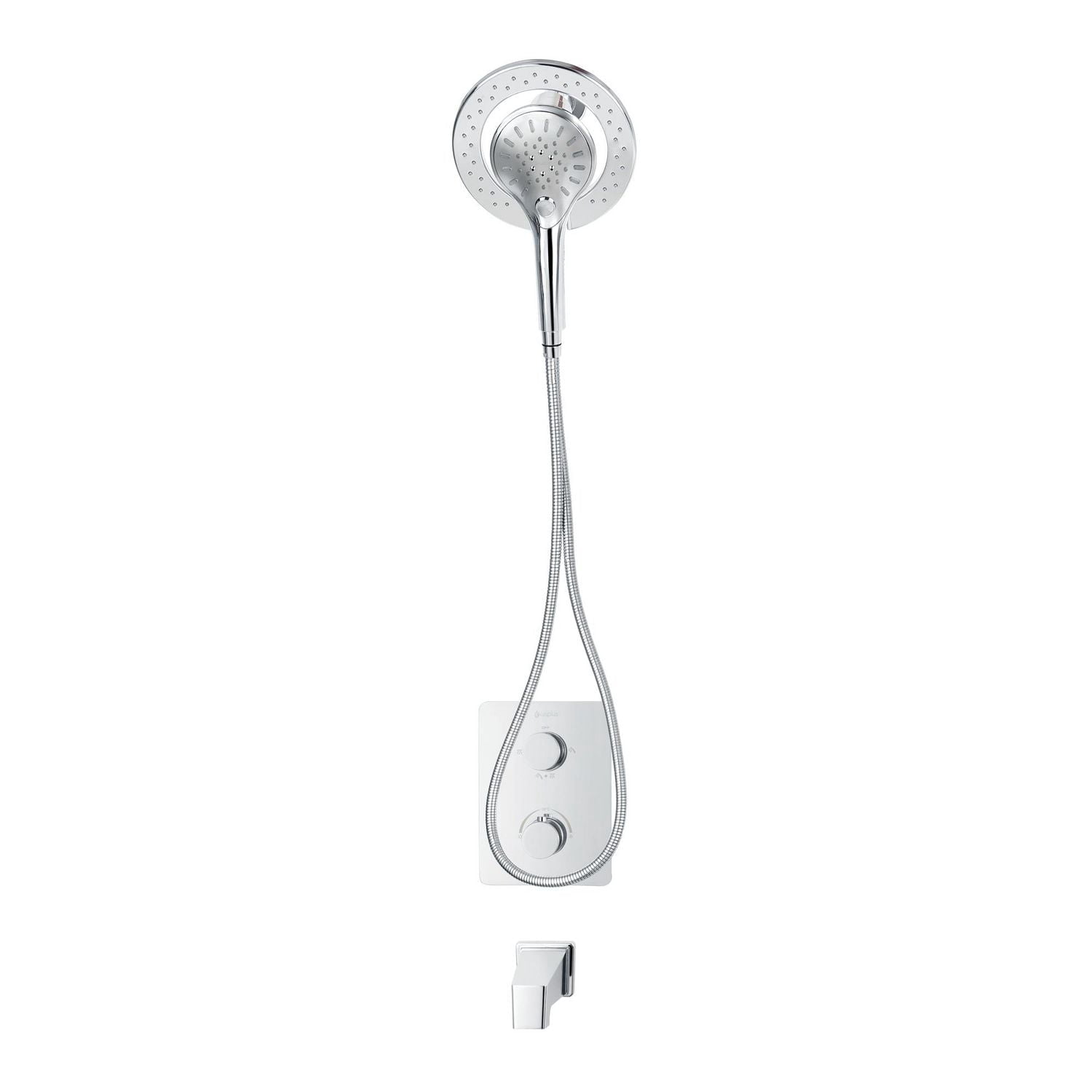 Square 3-functions thermostatic valve, Magnetic handheld shower, bath spout or simultaneously, chrome finish