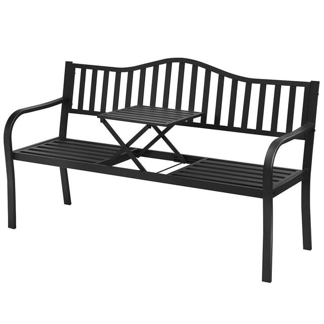 Gymax Banc de Parc, Cour et Jardin, Causeuse, Mobilier d'Extérieur avec Table Centrale Pliable