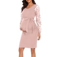 thumbnail image 1 of GreatBaby Robe de Maternité Florale à Col Rond à Manches Longues Design à Couleurs Assemblées Robe de Grossesse Confortable pour Femmes pour le Printemps et l'Automne (Rose, P), 1 of 7