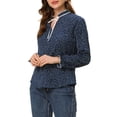 thumbnail image 4 of INSPIRE CHIC Blouse à Col à Volants Noué pour Femme Manches Longues Hauts L Bleu Foncé-Pois, 4 of 7