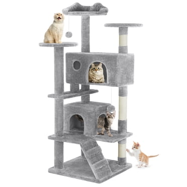edx 54" Cat Tree Tower, Multi-Level Pet Indoor Furniture with Scratching Post, Large Condo, Climbing Ramp for Kitten, Light Grey