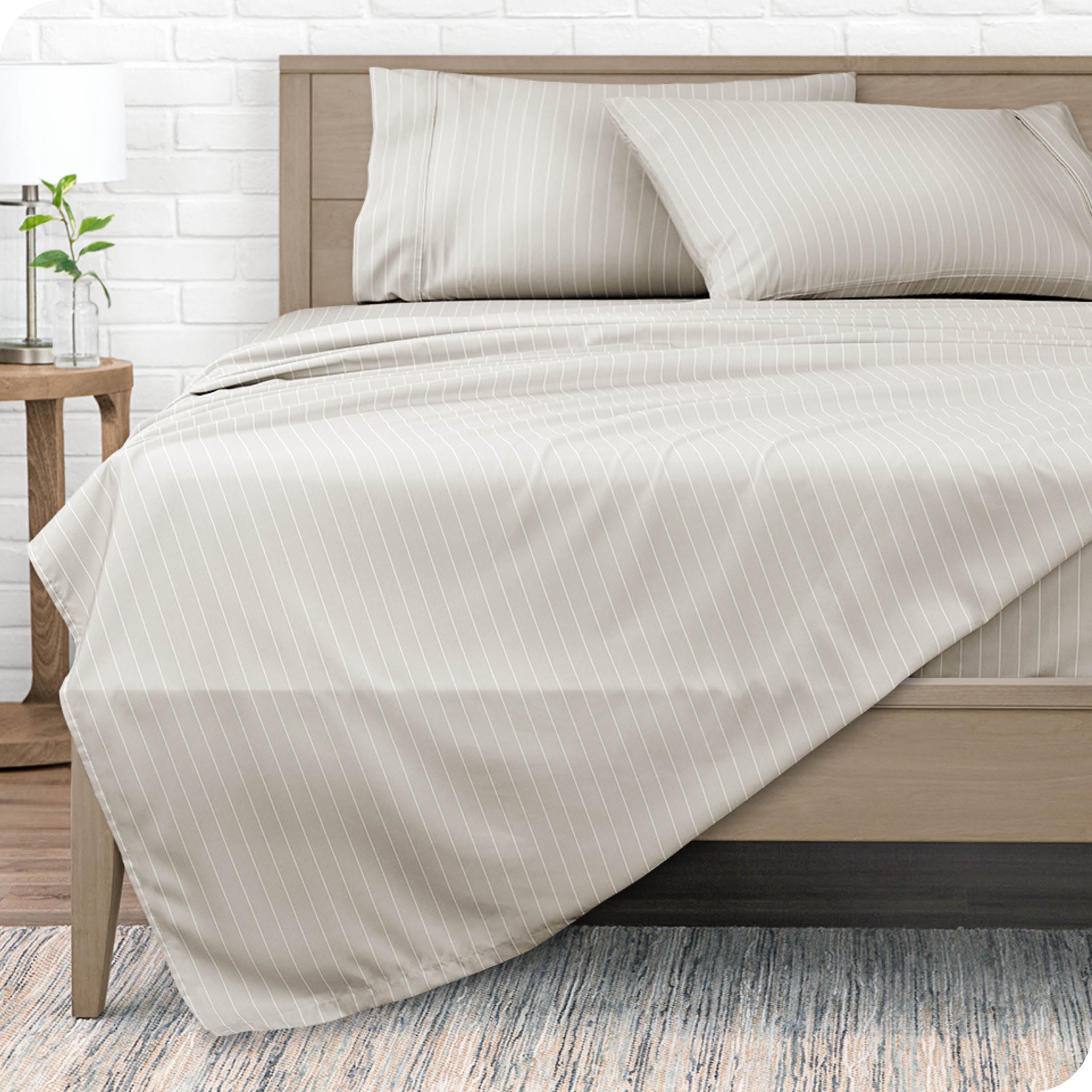 Bare Home Ultra-Soft Sheet Set - Premium 1800 Collection - Deep Pockets - 3-Pieces - Twin, Pinstripe - Stone/White
