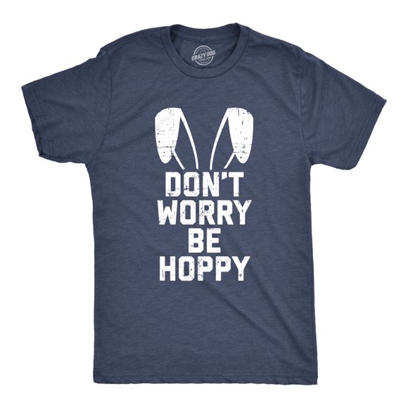 T-shirt pour Hommes « don't Worry Be Hoppy » Drôle Easter Lapin (Bleu Marine Chiné) - m