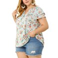 thumbnail image 4 of Agnes Orinda Hauts pour Femmes Grande Taille Rétro à Fleurs Col en V à Étages Manches Courtes Blouses 1X Bleu Pâle, 4 of 7