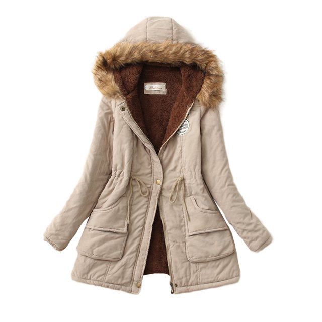 MAWCLOS Parka pour Dames Veste à Cordon Manteau d'Hiver Décontracté à Capuche Kaki m