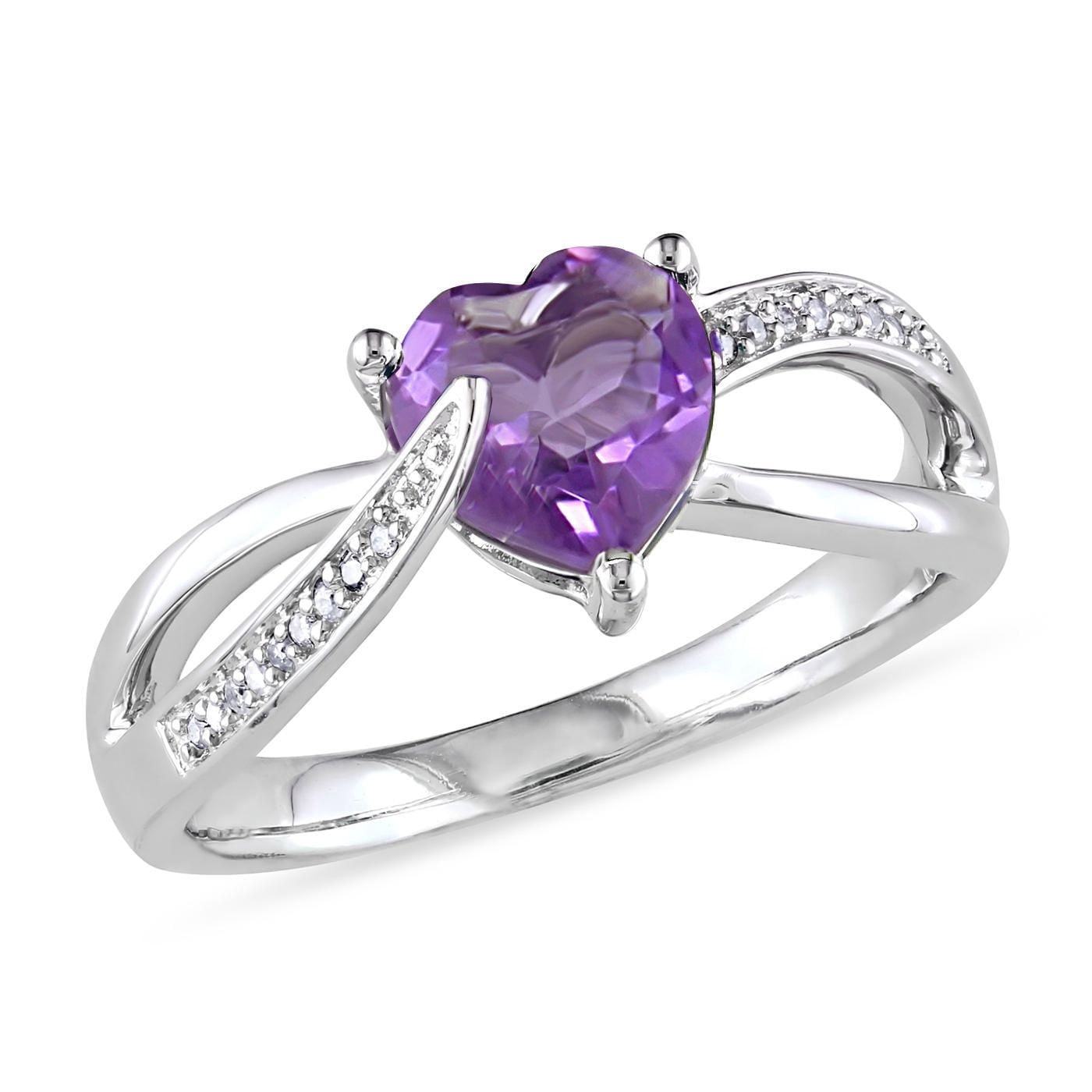 Bague croisée Tangelo avec améthyste de forme cœur 1 CT PBT et accents de diamants en argent sterling