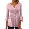 thumbnail image 1 of IROINID On Sale Plus Size Shirts for Women Crew Neck Long Sleeve Comfortable Trumpet Printed Buttoned Basic Ruched Tops Pleated T-shirts Blouses,Pink, 1 of 5