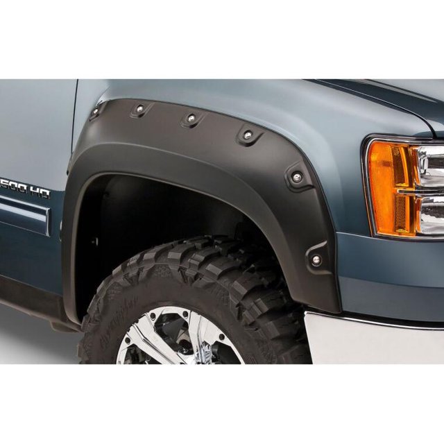 Bushwacker Fender Flare 40943-02 Boss Pocket Style; 2 Inch Tire Coverage; Matte Black; Dura-Flex 2000 ABS Smooth Plastic; 8 Inch Flare Height; Set Of 4