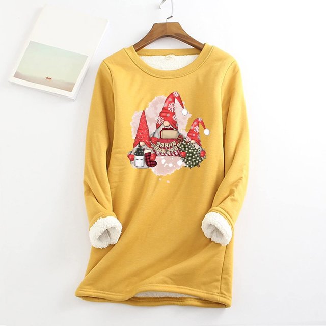 Vêtements d'Automne Mode Femme Noël Imprimé Manches Régulières Hiver Ample Vacances Décontracté Manches Col Rond Chemise Hauts Tenues Femmes Hiver en Liquidation