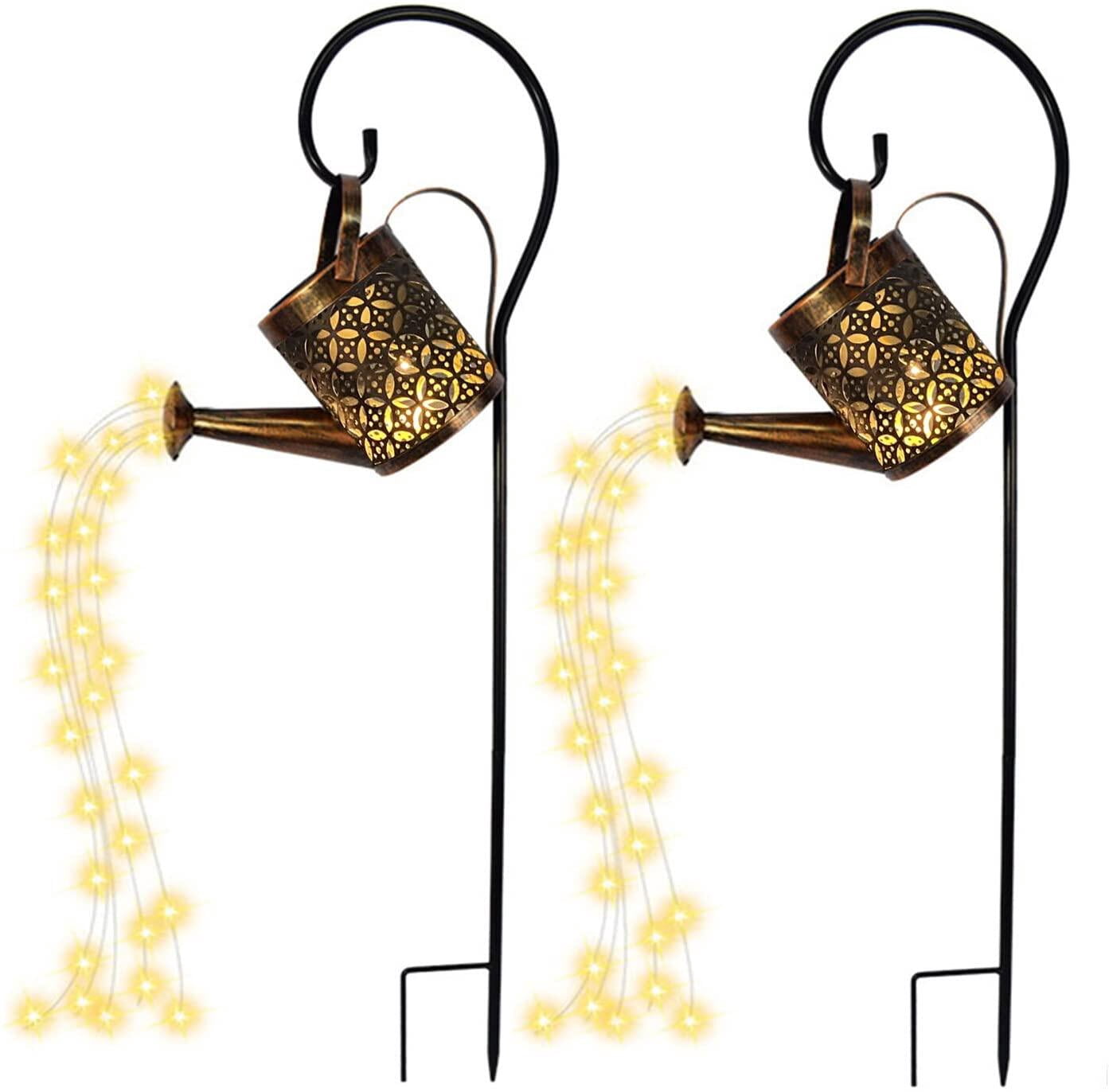 Pack of star-shaped shower garden lights, solar watering can lights, waterproof outdoor hanging LED light string for garden, patio, lawn