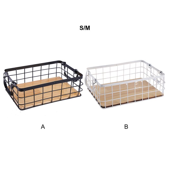 pitrice Wire Basket Grid Desktop Finishing Storage Baskets All-Purpose with Handles Shelf Kitchen Organizer Corner Frame Black S/32*22*11cm