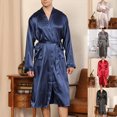 thumbnail image 1 of Jovati Men Robe for Men, Long Sleeve Satin-Feel Polyester Sleepwear with Lace-Up Front, Two Pockets, Kimono Collar, Adjustable Belt, Lightweight, 1 of 8
