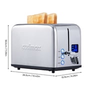 CUSIMAX Silver 2-Slice Toaster - Large LED Display, 1.5'' Ultra-wide Slots, 6 Browning Levels, Defrost & Bagel Modes, Easy Clean Removable Tray