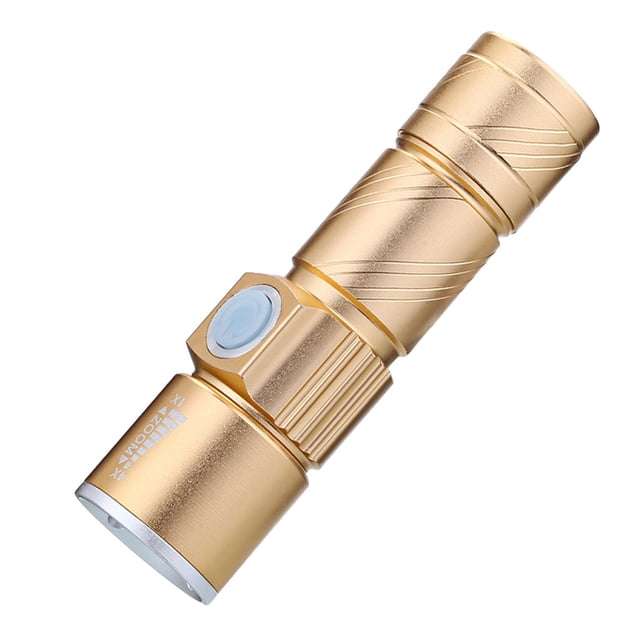 Lampe de Poche USB Mini Portative à DEL Professionnelle Lampe Torche Électronique Lampe Torche Extérieure Petites Lampes d'Urgence pour Camping Randonnée Pêche Or
