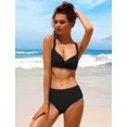 thumbnail image 2 of Charmo Women Twist High Waisted Bikini Swimwear Two Piece Ruched Tummy Control Swimsuit, 2 of 6